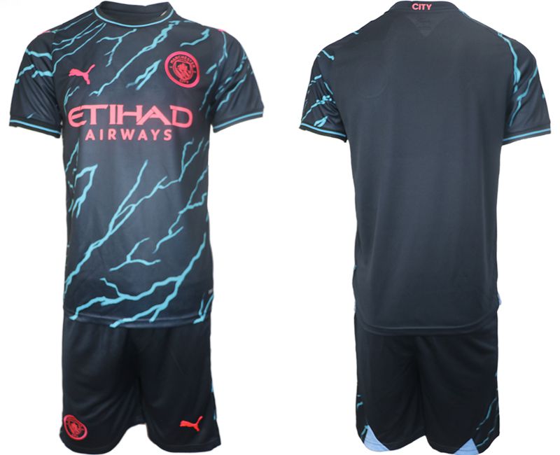 Men 2023-2024 Club Manchester City away blank blue Soccer Jersey->manchester united jersey->Soccer Club Jersey